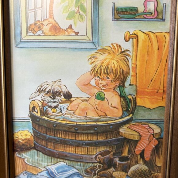 Vintage 1960's framed Wall Plaques Little Boy, Dog, Bathing-Liddle Gregor - Picture 4 of 8